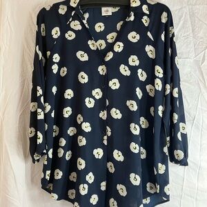 CAbi Navy and White Floral Blouse